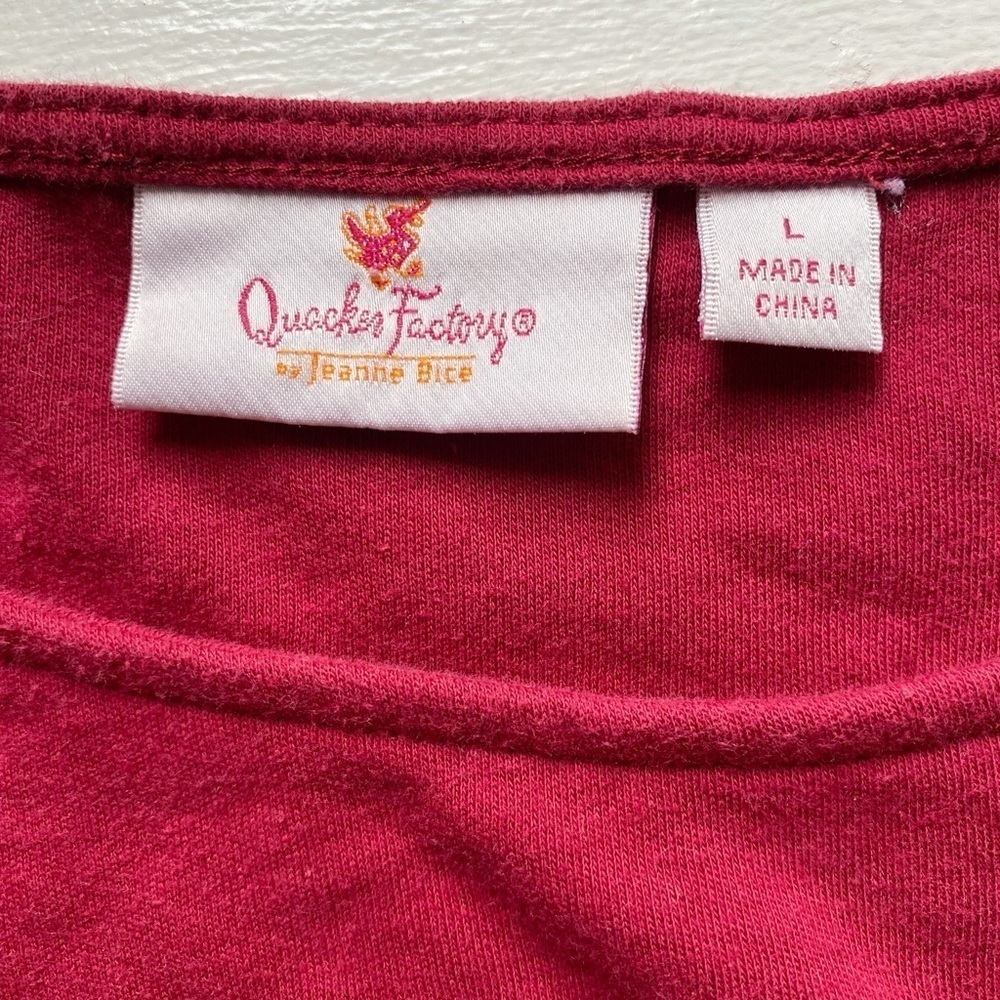 Quacker Factory RED Wine Pearl Beads on Bell Sleeve Dressy Top Size Large - Picture 5 of 12